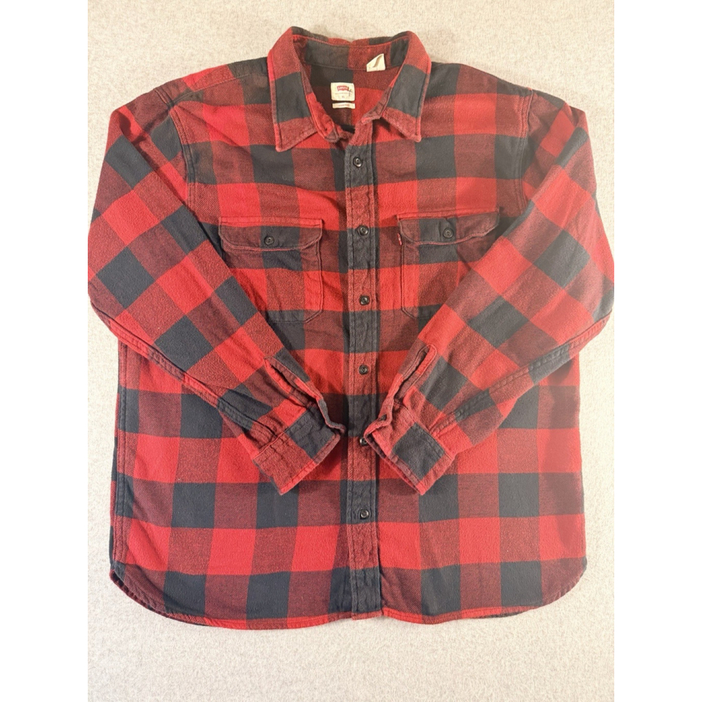 Levi’s Buffalo Plaid Flannel Shirt Mens XL Red Black Button Down Standard